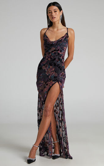 Aletta Maxi Dress - Cowl Cross Back Dress in Aletta Burn Out Floral | Showpo (ANZ)