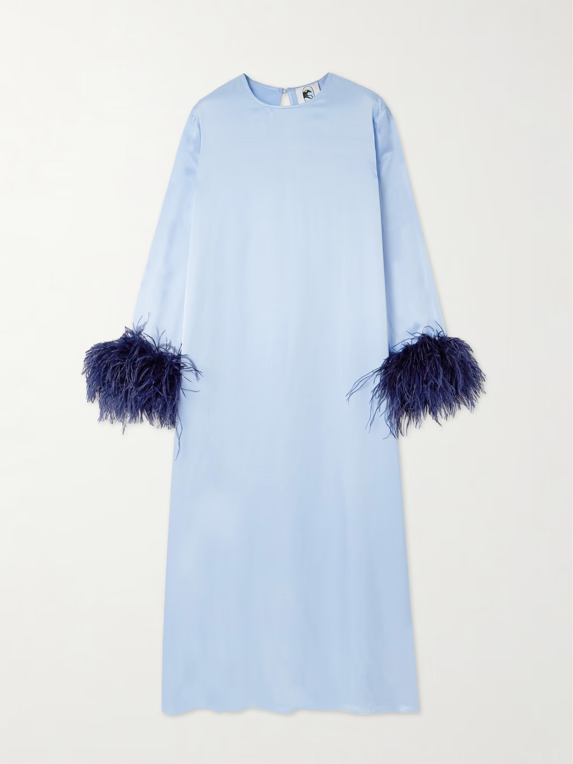 Suzi feather-trimmed satin midi dress | NET-A-PORTER (US)