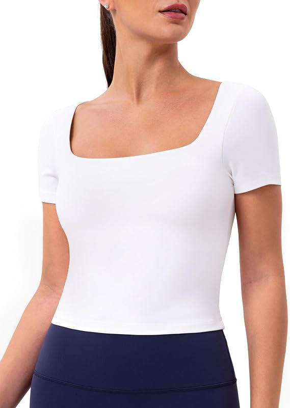 Colorfulkoala Dreamlux Square Neck Short Sleeve Shirts for Women Slim Fit Basic Tops Casual Going... | Amazon (US)
