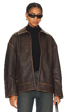 Alek Distressed Leather Jacket in Brown | Revolve Clothing (Global)