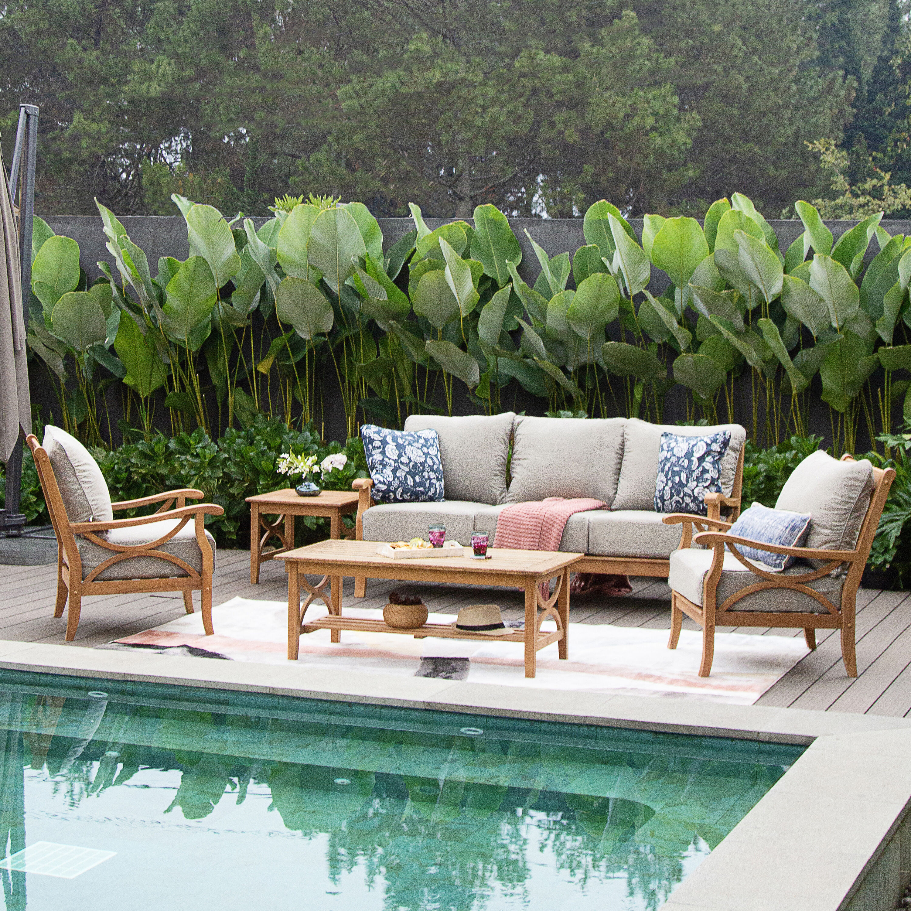 Cambridge Casual Chester Teak Wood 5 -Piece Patio Sofa Conversation Set with Beige Cushions one_size | 610161-TW-XX-BG-XX | Lowe's