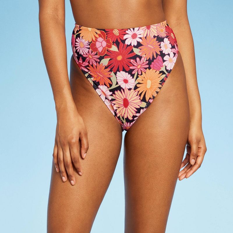 Women's Ribbed High Waist High Leg Cheeky Bikini Bottom - Wild Fable™ | Target