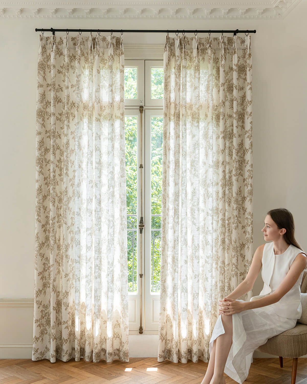 Hand-Painted Floral Linen Blend Pinch Pleated Curtains | THREE GIRLS | Three Girls Curtains