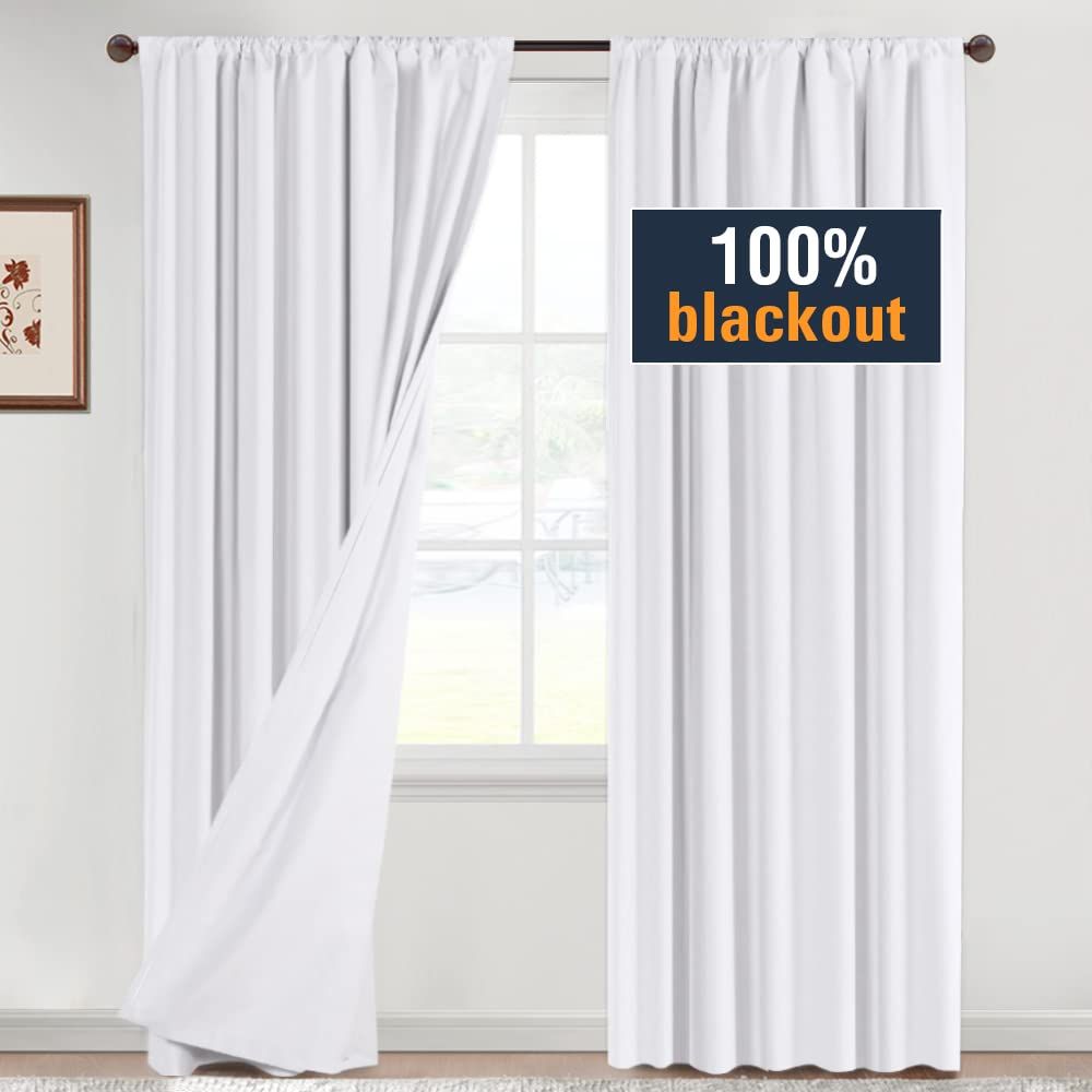 H.VERSAILTEX 100% Blackout White Curtains 84 Inches Long Full Light Blocking Curtain Draperies wi... | Amazon (US)