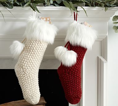 Knit Stocking with Faux Fur Trim | Pottery Barn (US)