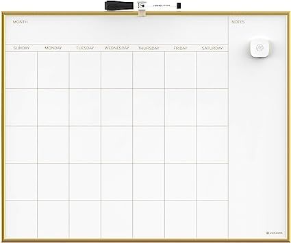 U Brands Magnetic Monthly Calendar Dry Erase Board, 20 x 16 Inches, Gold Aluminum Frame - 364U00-... | Amazon (US)