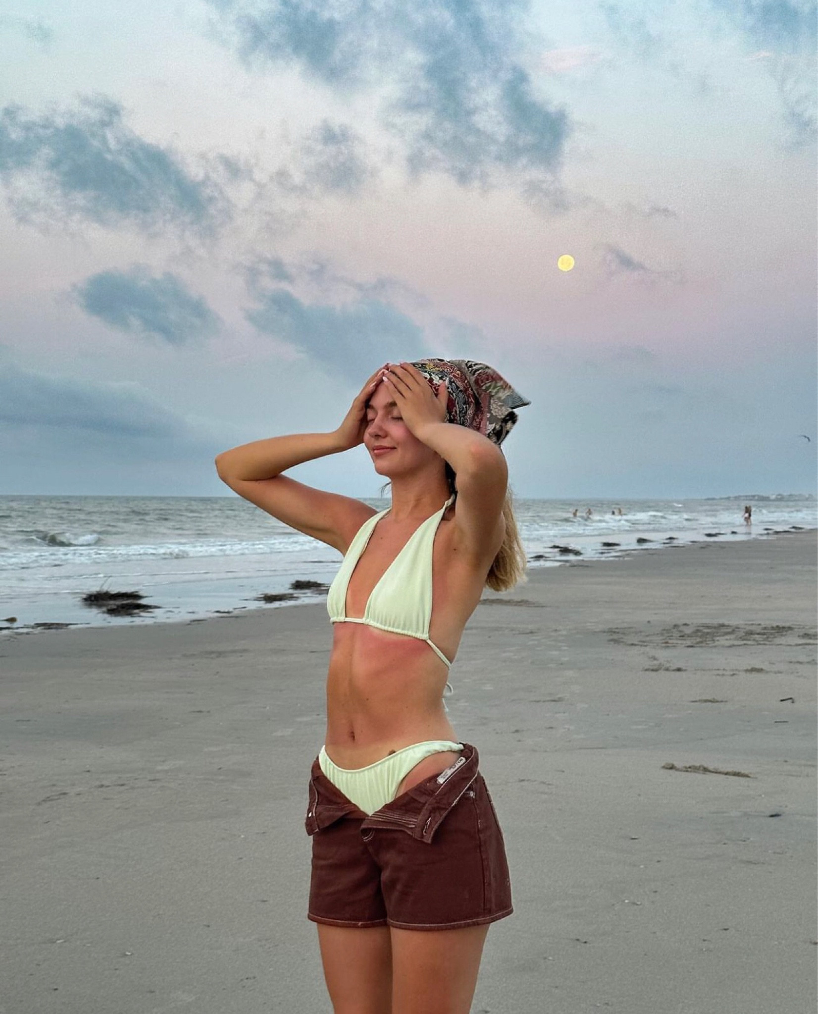 Mint green two piece swimwear, triangle bikini top, ruffle bikini bottoms, maroon denim shorts, beach girl aesthetic, summer inspo, sunrise inspo

#LTKswim #LTKFind #LTKSeasonal