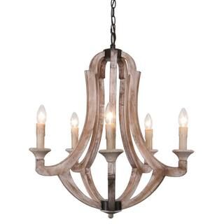 Flint Garden Farmhouse 5-Light Painted Wood Candle Style Chandelier BB8805-5110VFG - The Home Dep... | The Home Depot