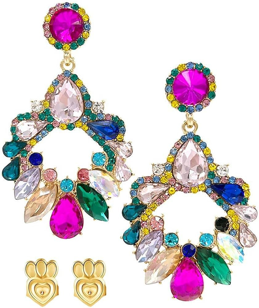 BelleKarat Rhinestone Statement Large Dangle Earrings for Women Sparkly Crystal Colorful Fashion ... | Amazon (US)