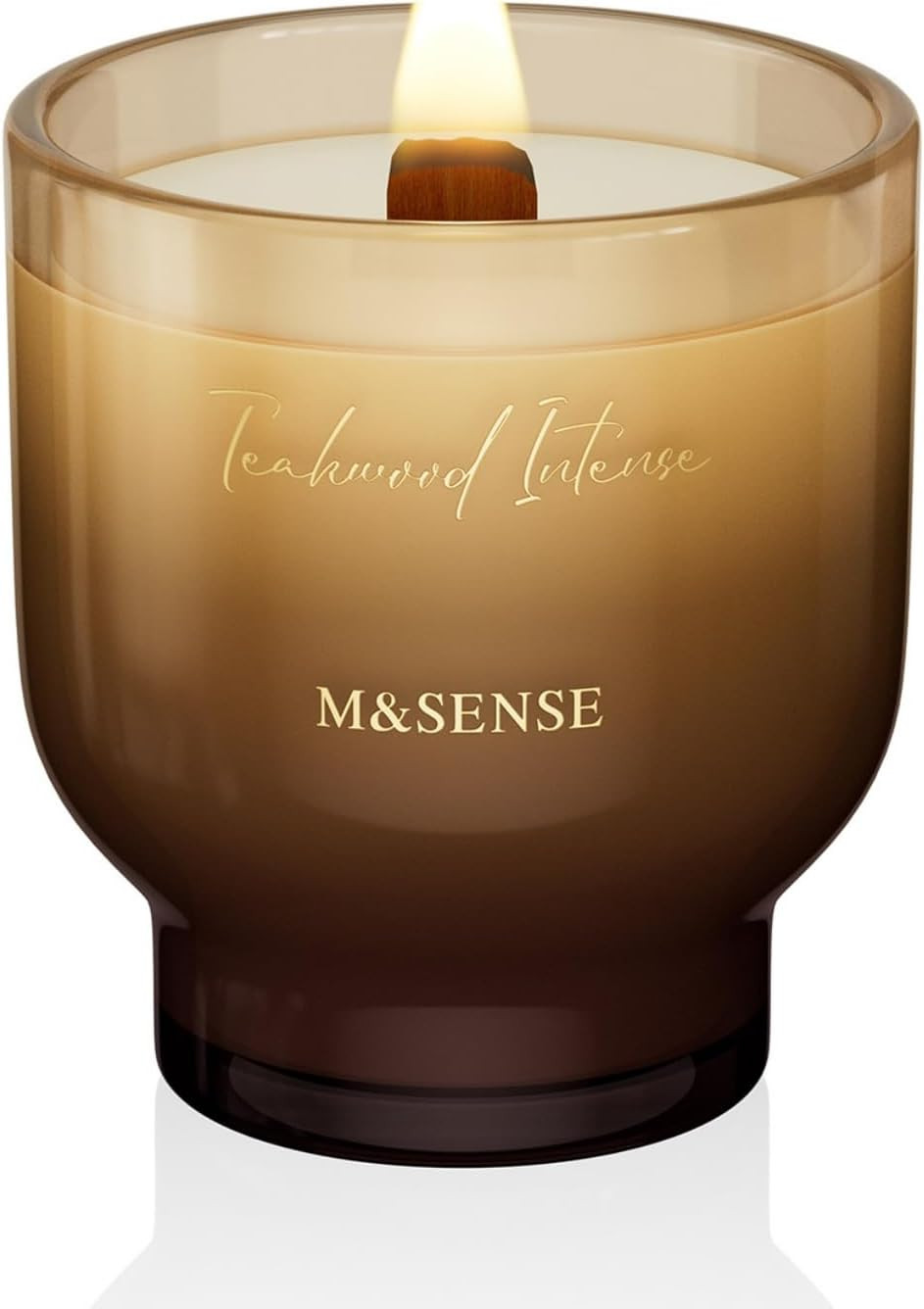 M&SENSE 9.9oz Natural Soy Wax Jar Candle with Wooden Wick | Teakwood Intense Scent | 55-Hour Burn & Long-Lasting Burn | Housewarming Gift for Men and Women | Amazon (US)