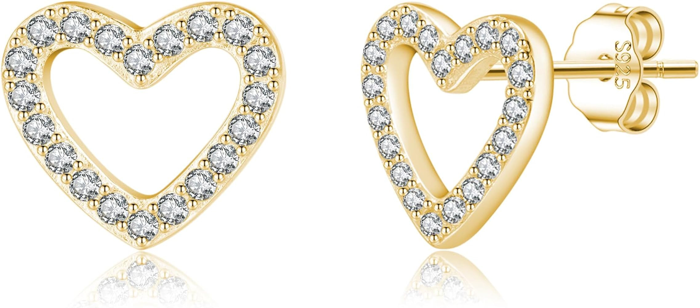 Reffeer Solid 925 Sterling Silver CZ Heart Stud Earrings for Women Teen Girls Open Heart Earrings... | Amazon (US)