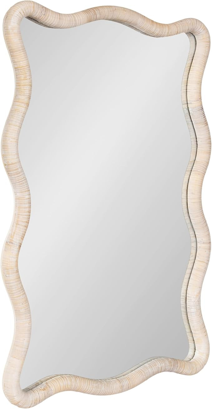 Kate and Laurel Rahfy Boho Scalloped Rectangle Rattan Wall Mirror, 24 x 36, White, Decorative Rec... | Amazon (US)