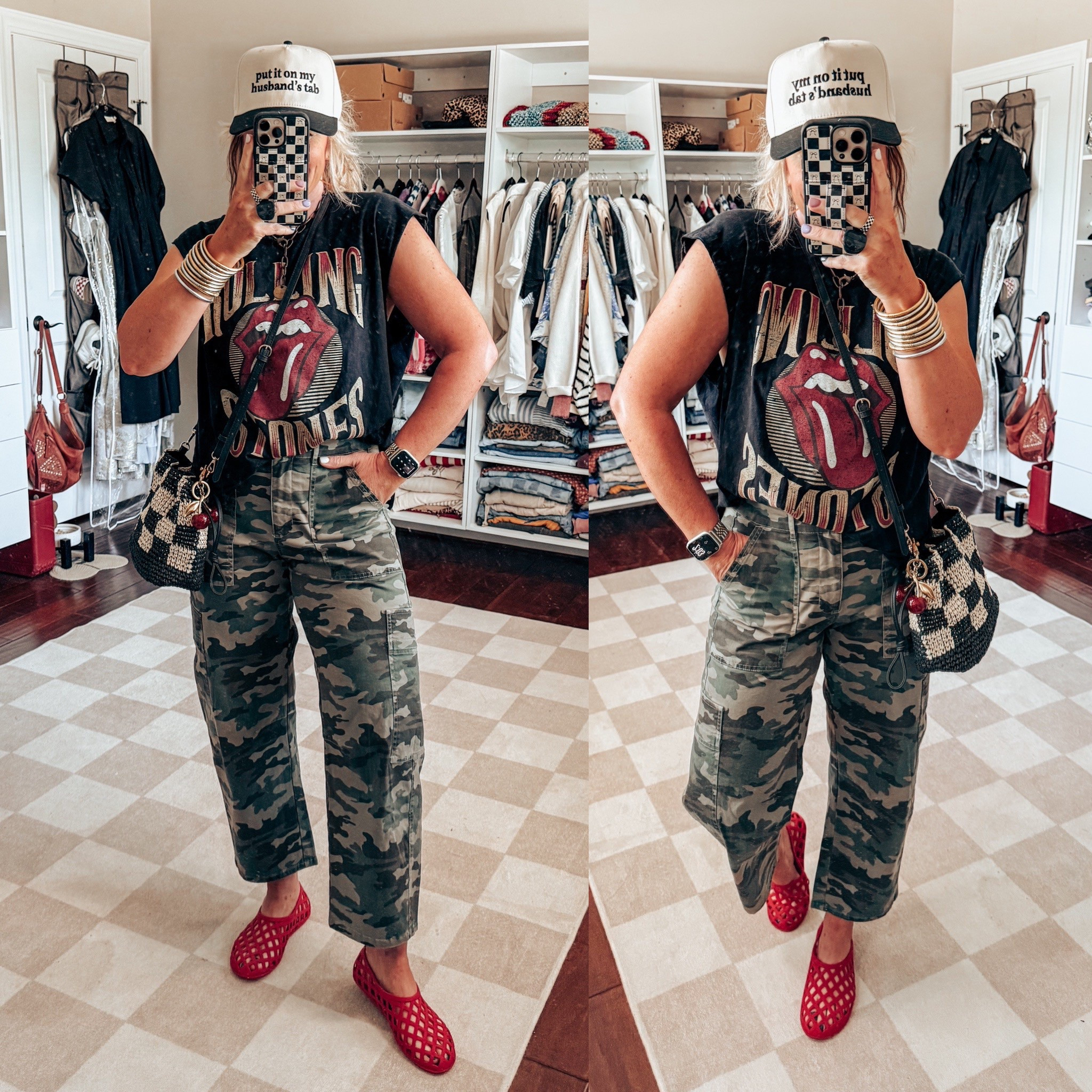 Shared a reel how I cut the sleeves and rounded the sides of this tee. Love it with these camo pants. 
Tee - L
Camo pants - size 8 
Jelly shoes - true to size 


#LTKStyleTip #LTKOver40 #LTKFindsUnder50