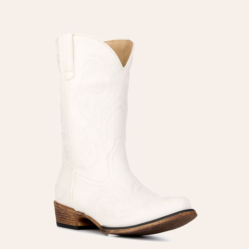 Roper Girls' Riley White Faux Leather Snip Toe Cowboy Boots | Cavender's