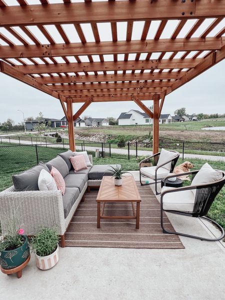 Cedar pergola. pergola. Outdoor patio. Outdoor style. Backyard hangout. Outdoor living. Outdoor accessories. Styling 

#LTKhome #LTKSeasonal #LTKstyletip