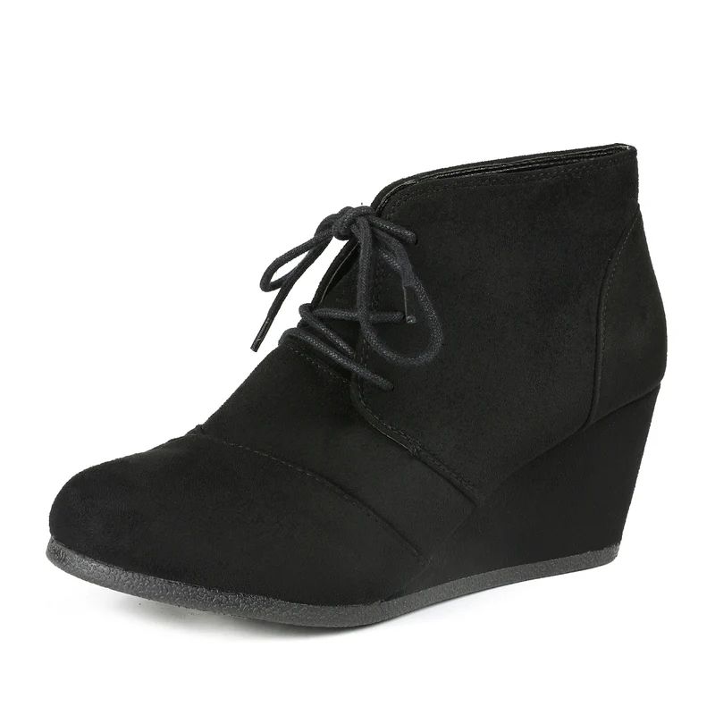 Lace Up Low Wedge Heel Ankle Boots | Dream Pairs