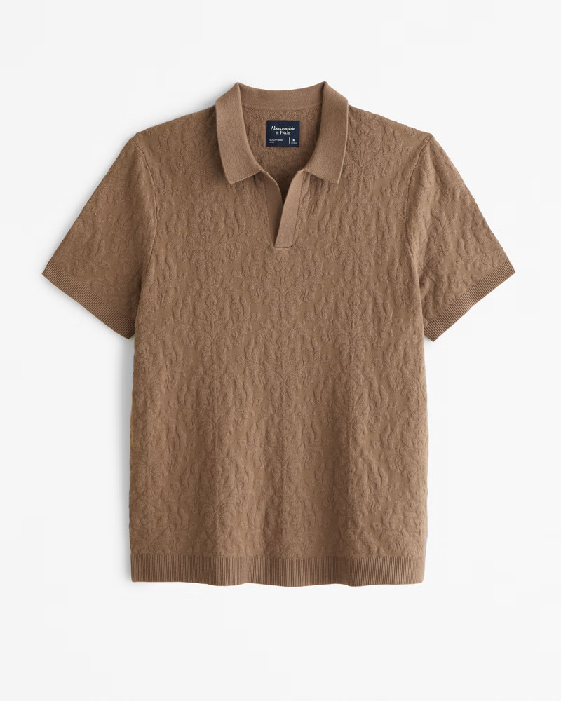 Abercrombie & Fitch Men's Jacquard Pattern Johnny Collar Sweater Polo in Umber - Size XS | Abercrombie & Fitch (US)
