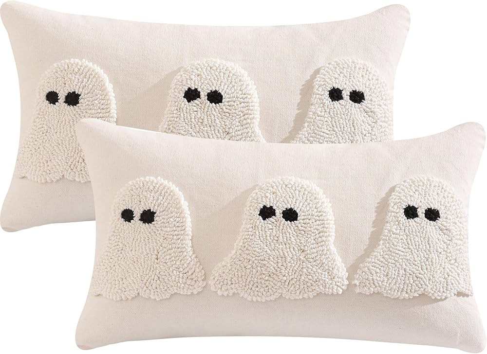 Tosleo White Three Ghost Halloween Throw Pillow Covers 12x20 inch Set of 2 Halloween Embroidered ... | Amazon (US)