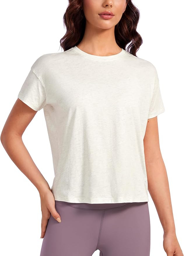 CRZ YOGA Pima Cotton Short Sleeve Workout Tops for Women Loose Basic T-Shirts Athletic Gym Casual... | Amazon (US)