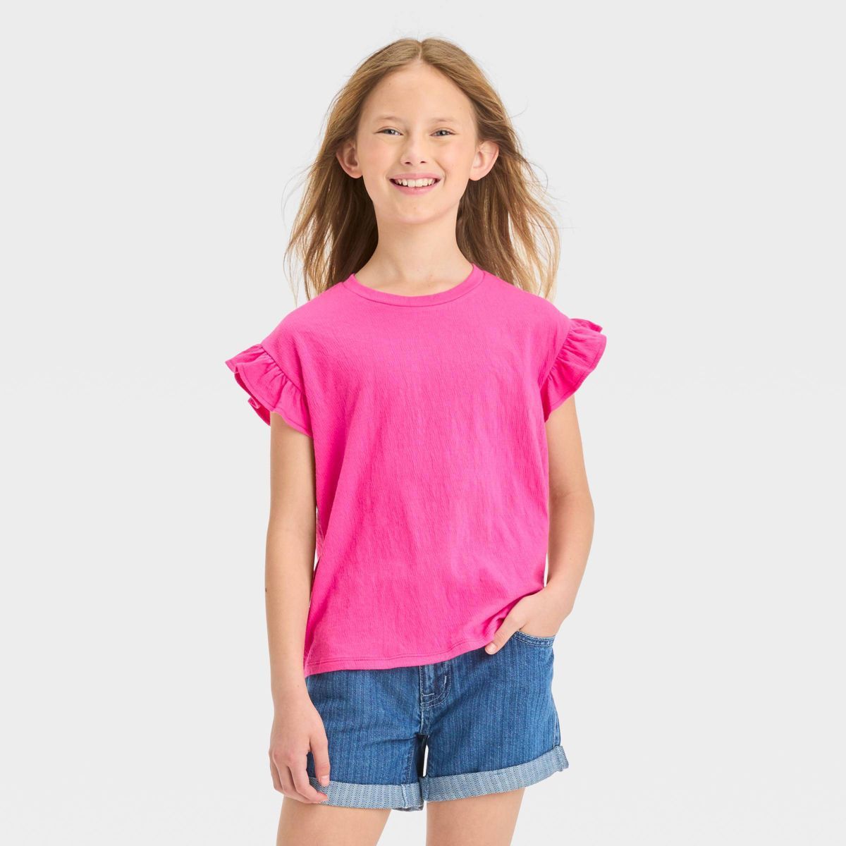 Girls' Flutter Sleeve Textured Knit T-Shirt - Cat & Jack™ | Target