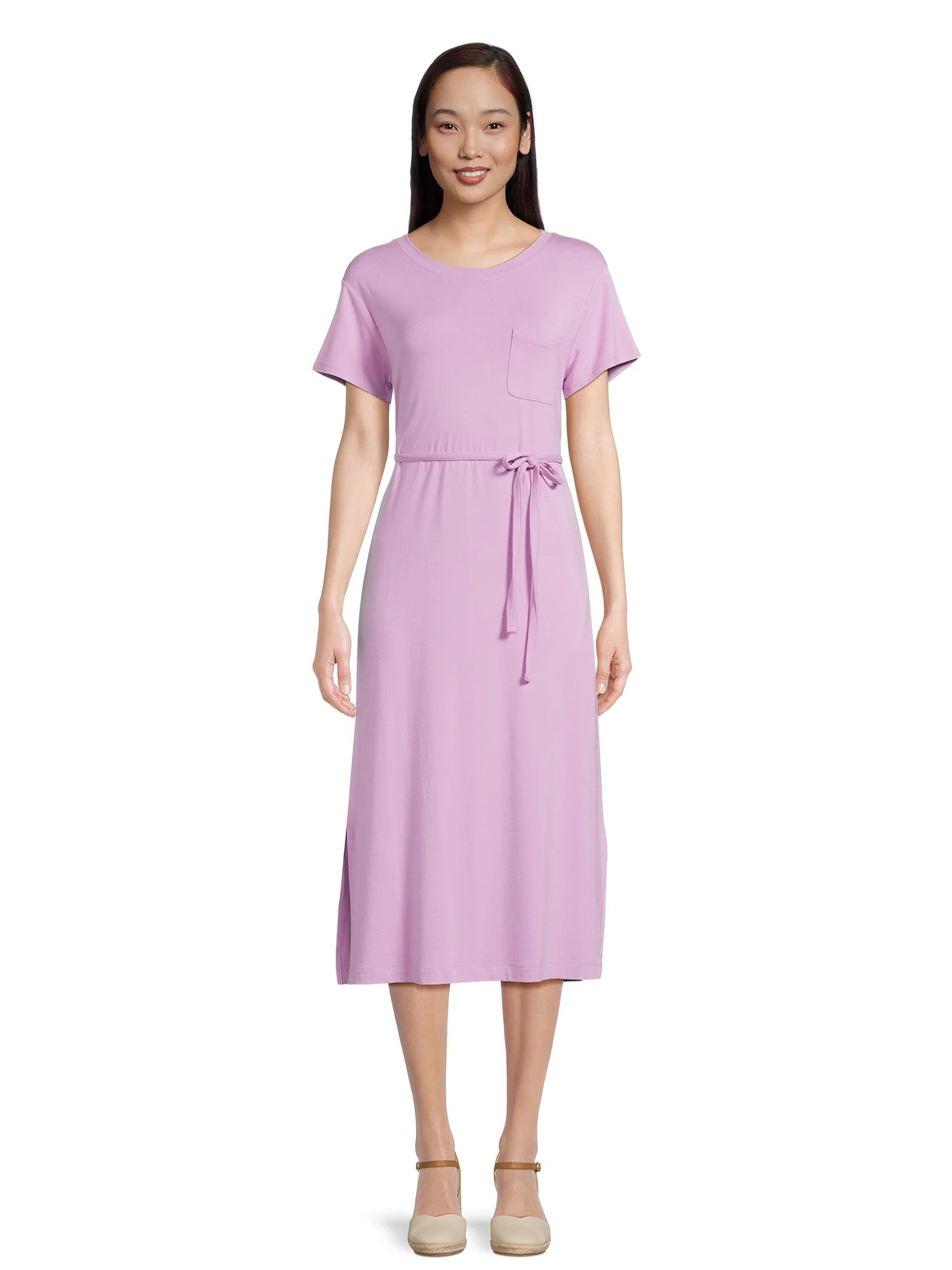 Time and Tru Women's Belted Knit Dress with Side Slits, Sizes XS-XXXL | Walmart (US)