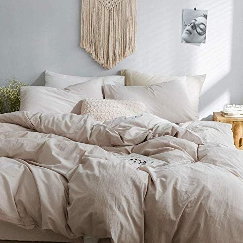 EAVD Modern Style Beige Duvet Cover Full/Queen Soft Washed Cotton Bedding Set Boho Beige Bedding Set | Amazon (US)