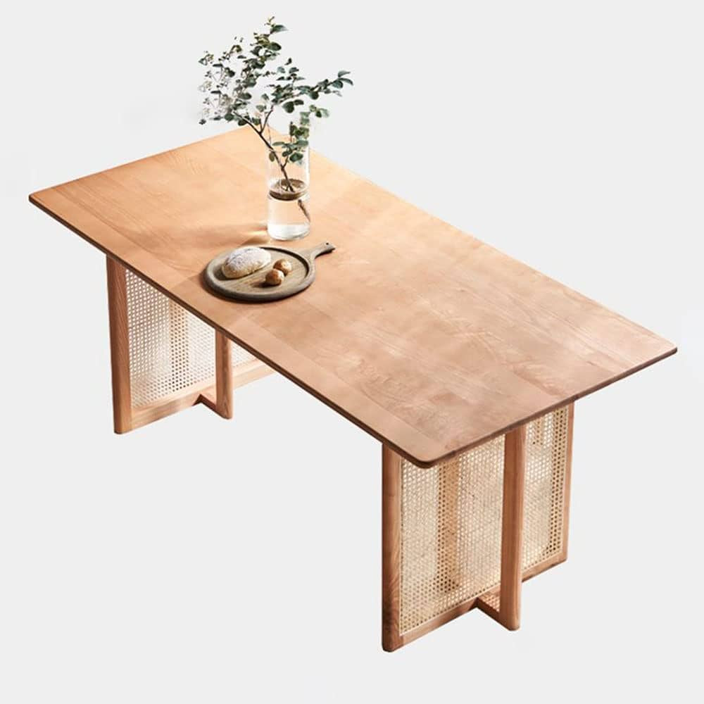 SUSUO Rectangle Solid Wood Dining Table with Double Rattan Base for Dining Room Break Room Rustic... | Amazon (US)