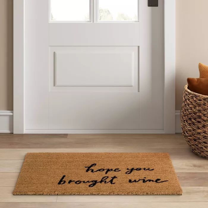 1'6"x2'6" Hope You Brought Wine Coir Doormat Tan/Black - Threshold™ | Target