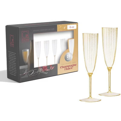 Posh Setting 6 Oz Gold Glitter Plastic Disposable Champagne Flutes - 8 Pack | Target