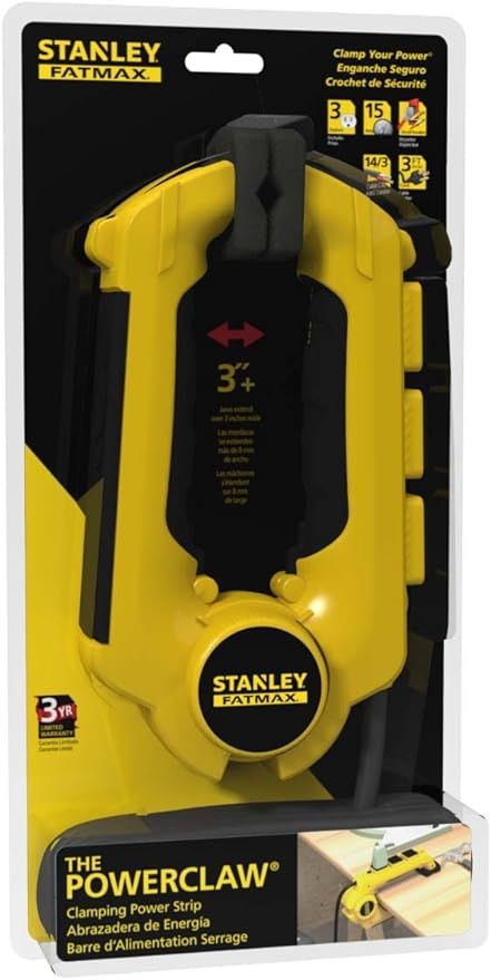 Stanley 32050 FatMax Power Claw with Grounded 3-Outlet Clamping Power Strip , Yellow | Amazon (US)