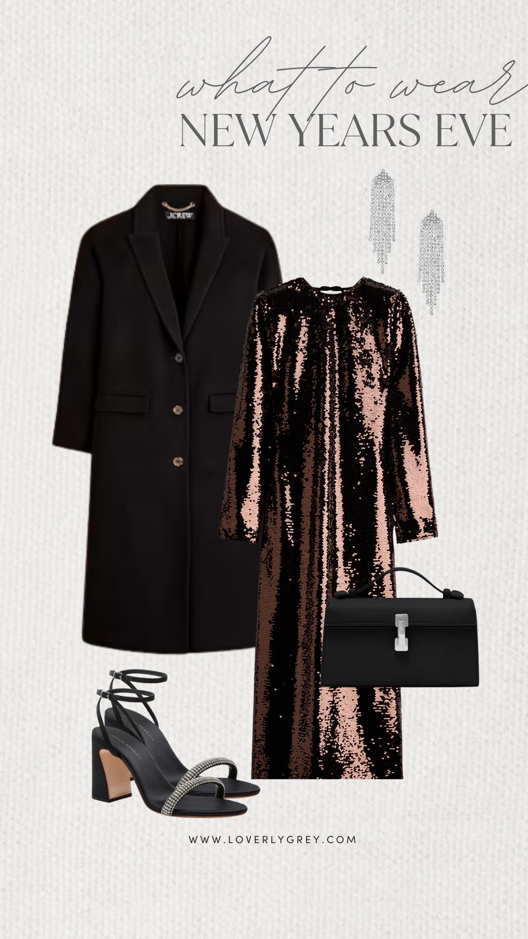 Loverly Grey, what to wear for New Year’s Eve. I am loving this long sleeve sequin dress paired with a black J.Crew coat. Add black heels, sparkle earrings, and a simple purse to complete the look. Loverly Grey, what to wear, New Year's Eve

#LTKgrwm #LTKHoliday #LTKSeasonal