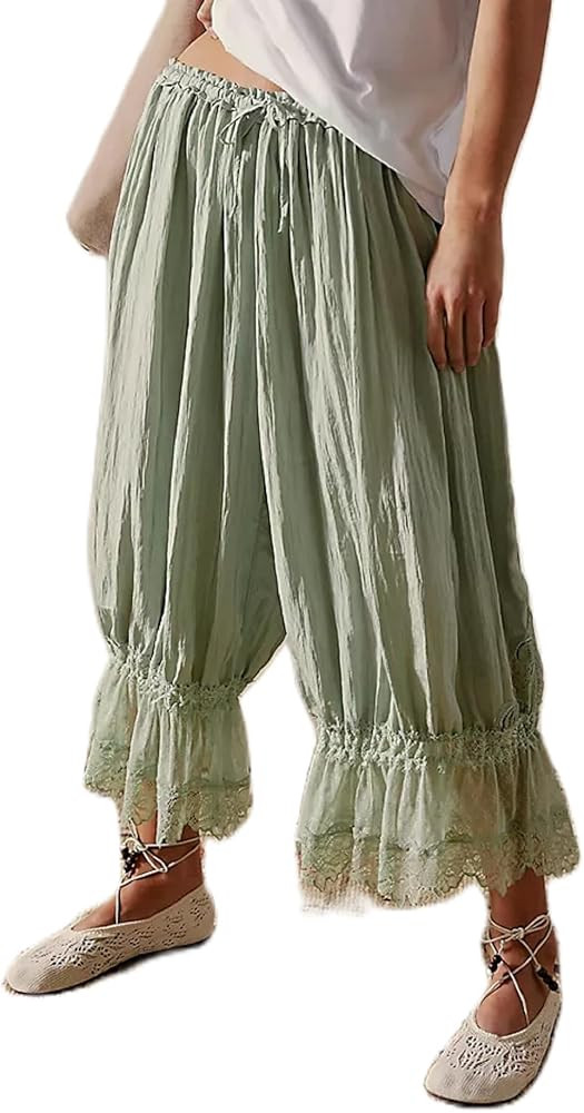 Lace Long Bloomer Pants for Women Y2K Ruffle Victorian Pantaloons Pettipants Slip Pants Capri Paj... | Amazon (US)