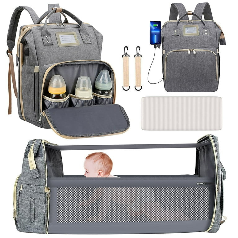 Diaper Bag Backpack, Multifunctional Baby Changing Bag with Foldable Crib & Insulated Milk Bottle... | Walmart (US)
