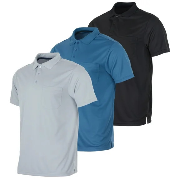 Real Essentials 3 Pack: Mens Short Sleeve Dry-Fit Collared Polo Shirt With Pocket - Active Casual... | Walmart (US)