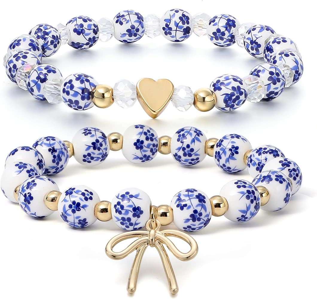 Sajidos Vintage Ceramic Beads Bracelets for Women Stacking Chunky Colorful Acrylic Stretch Bamboo... | Amazon (US)