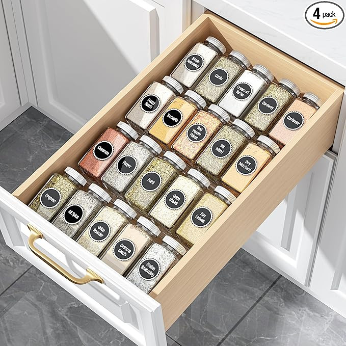 MIUKAA Clear Acrylic Spice Drawer Organizer, 4 Tier- 1 Set Seasoning Jars Drawers Insert, Kitchen... | Amazon (US)