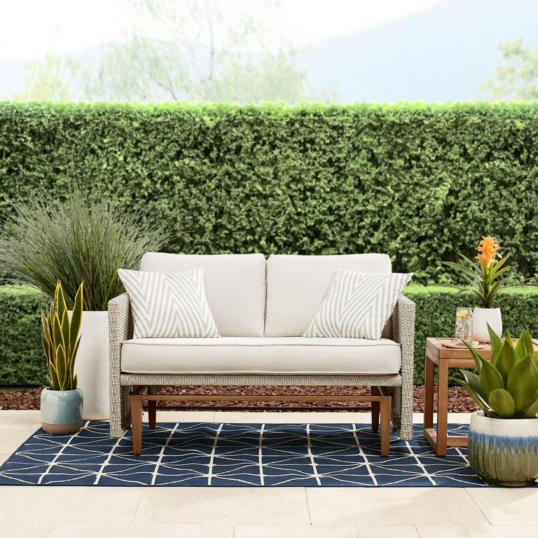Better Homes & Gardens Davenport Outdoor Loveseat Glider Bench, White and Gray | Walmart (US)
