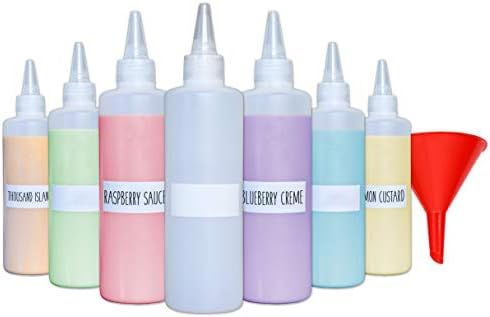 Plastic Condiment Squeeze Squirt Bottles for Sauces with Leak-Proof Cap (7-pack) with Writable Ex... | Amazon (US)