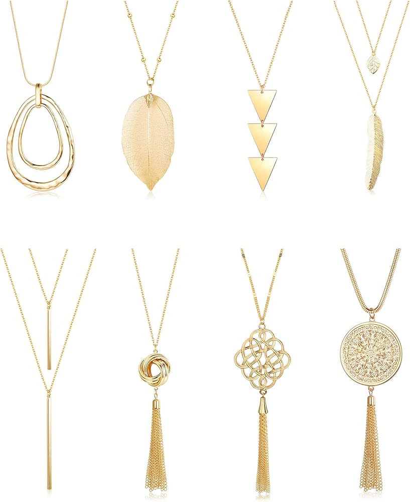 YADOCA 8 Pcs Long Pendant Necklaces for Women Y-Shaped Statement Sweater Necklace Simple Bar Leaf... | Amazon (US)