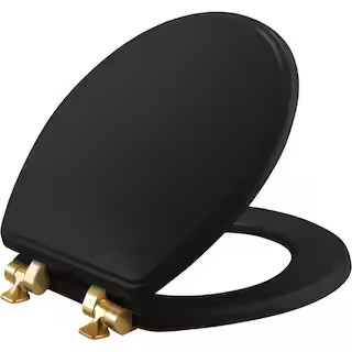 BEMIS Weston Round Soft-Close Never-Loosens Brushed-Gold-Hinge Enameled Wood Toilet Seat in Black... | The Home Depot