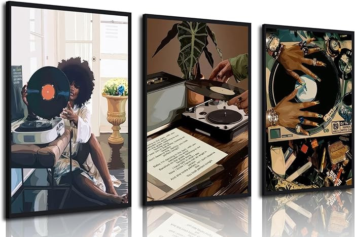 3Pcs Black Woman Art Poster African American Women Canvas Wall Art Funky Black Girl Record Music ... | Amazon (US)