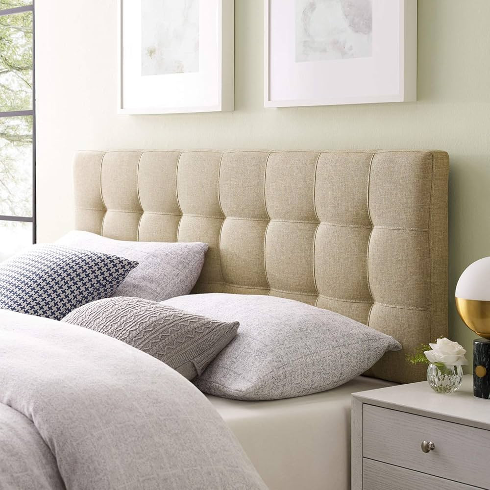 Modway Lily Tufted Linen Fabric Upholstered King Headboard in Beige | Amazon (US)