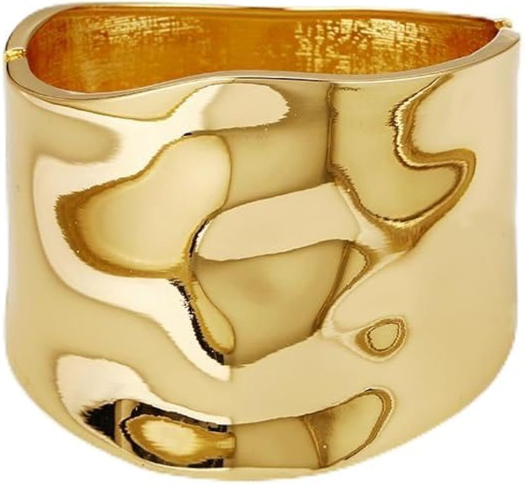 Chunky Gold Cuff Bangle Bracelets for Women - Gold Polished Trendy Twisted Hinged Cuff Open Wide ... | Amazon (US)