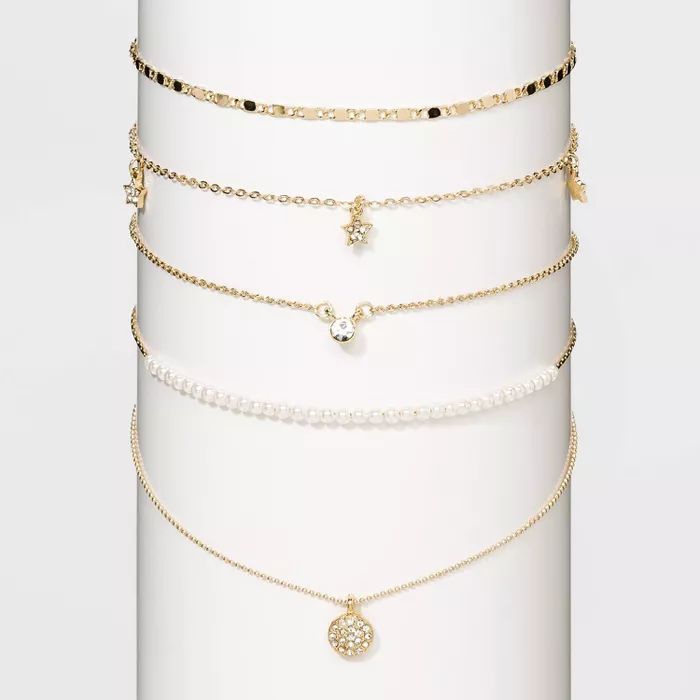 Crystal Acrylic Stones White Pearls Multi Chain Necklace Set - Wild Fable™ Gold | Target