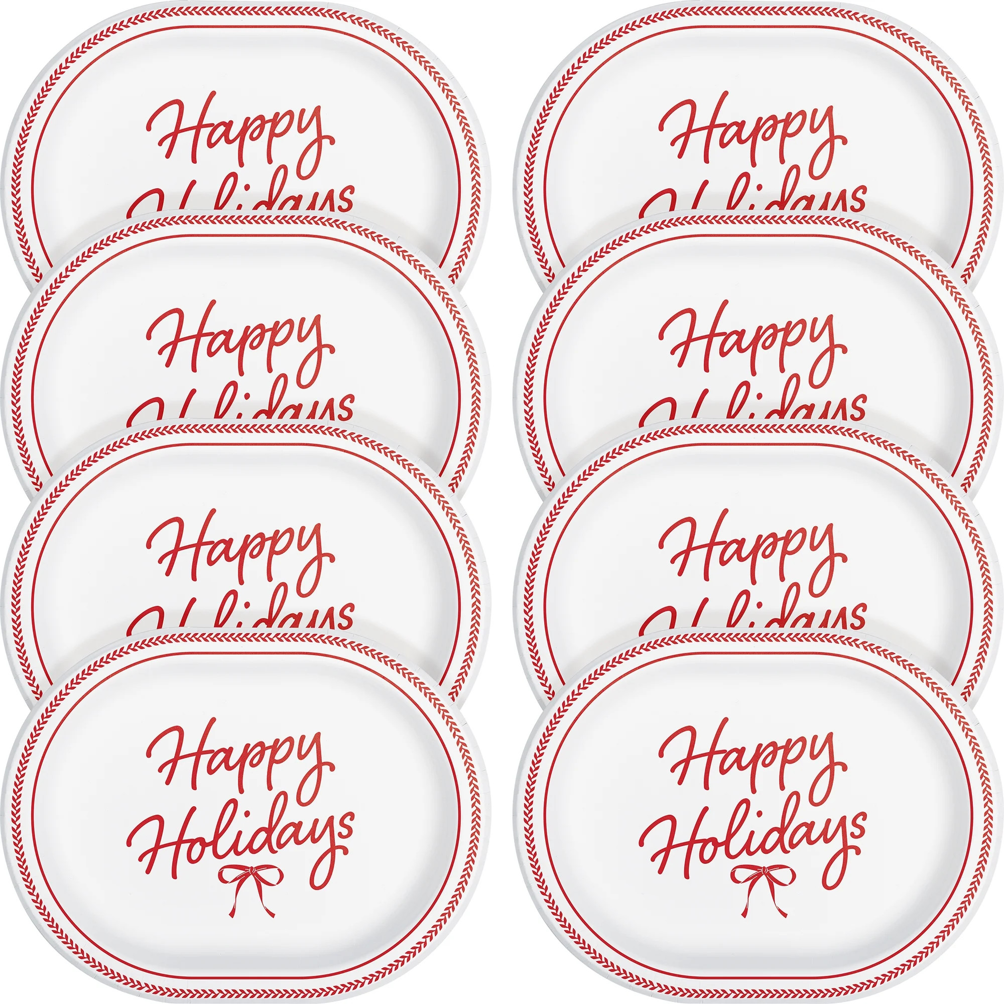 Bow Happy Holidays Christmas Oval Disposable Paper Plates, 12" x 10", Red and White, 8 Count, by ... | Walmart (US)