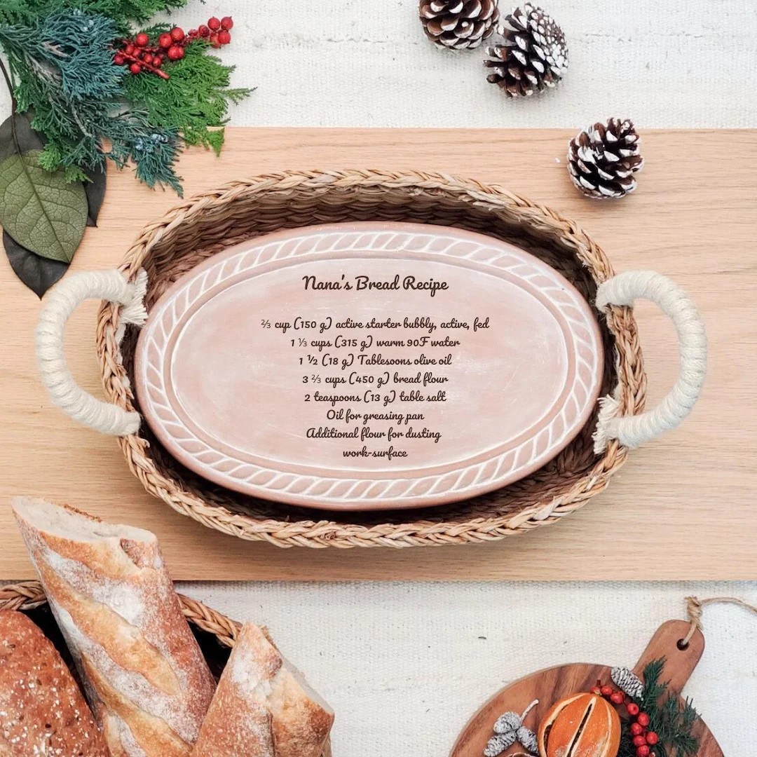 Unique Personalized Christmas Gift for Her Custom Recipe Handmade Bread Warmer Basket Set - New P... | Etsy (US)