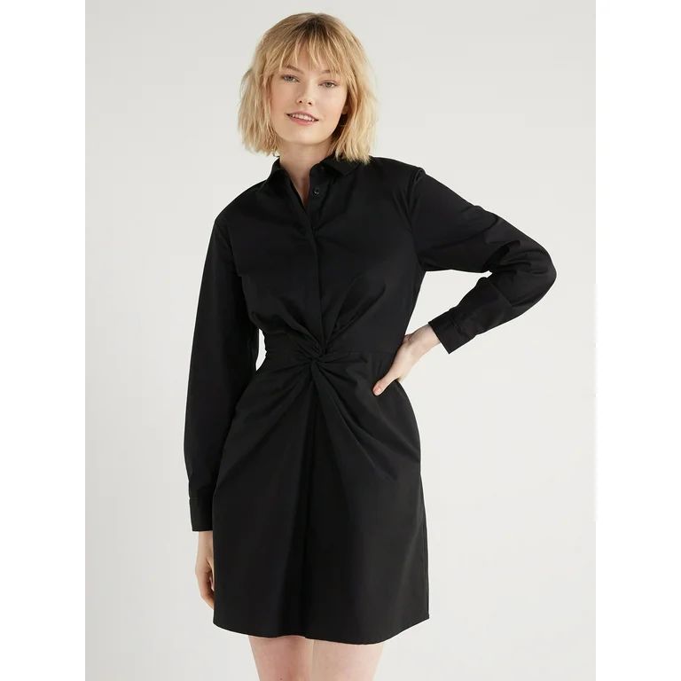 Scoop Women's Twist Front Poplin Mini Shirt Dress with Pockets, Sizes XS-XXL | Walmart (US)