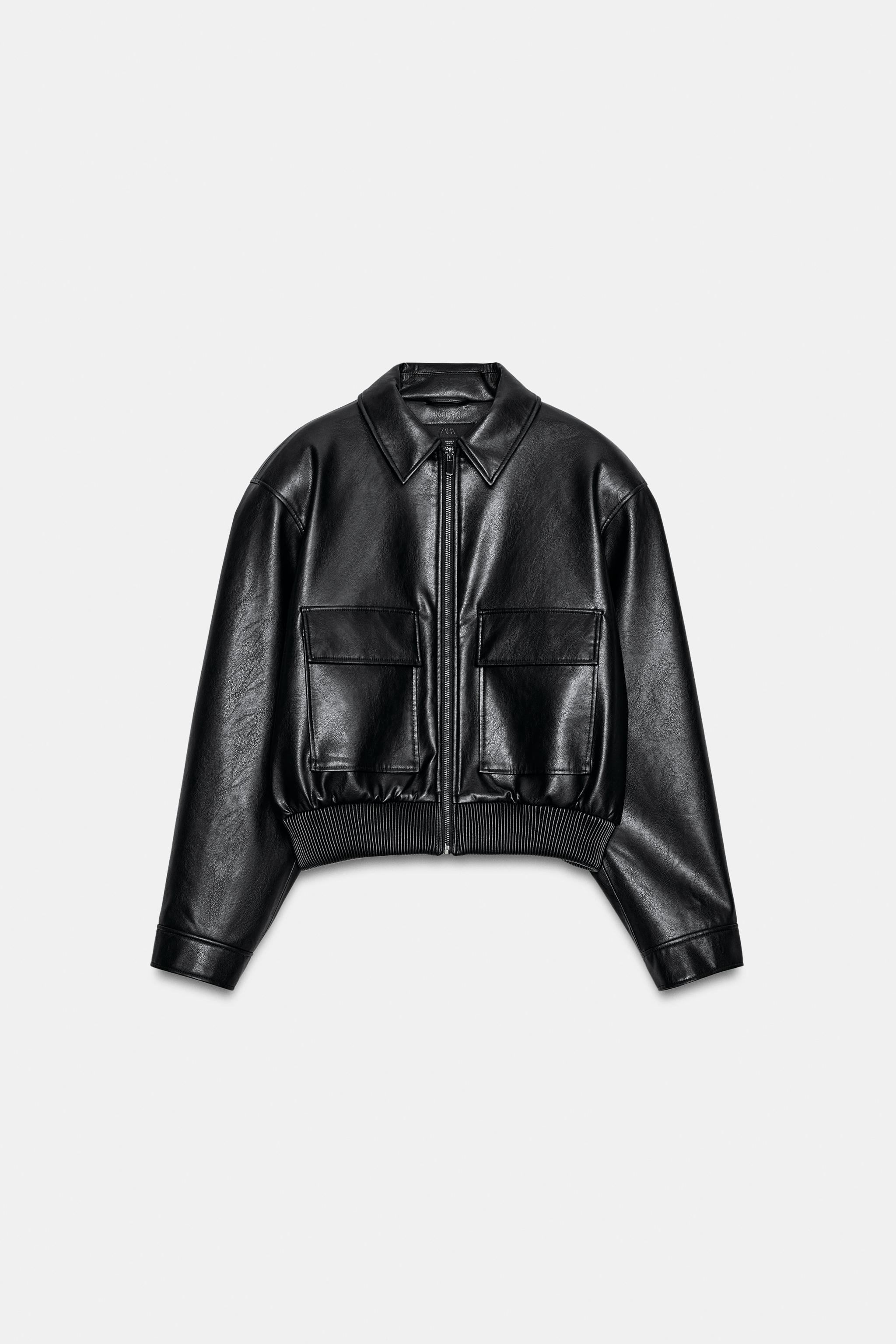 FAUX LEATHER BOMBER JACKET WITH SHOULDER PADS | Zara US