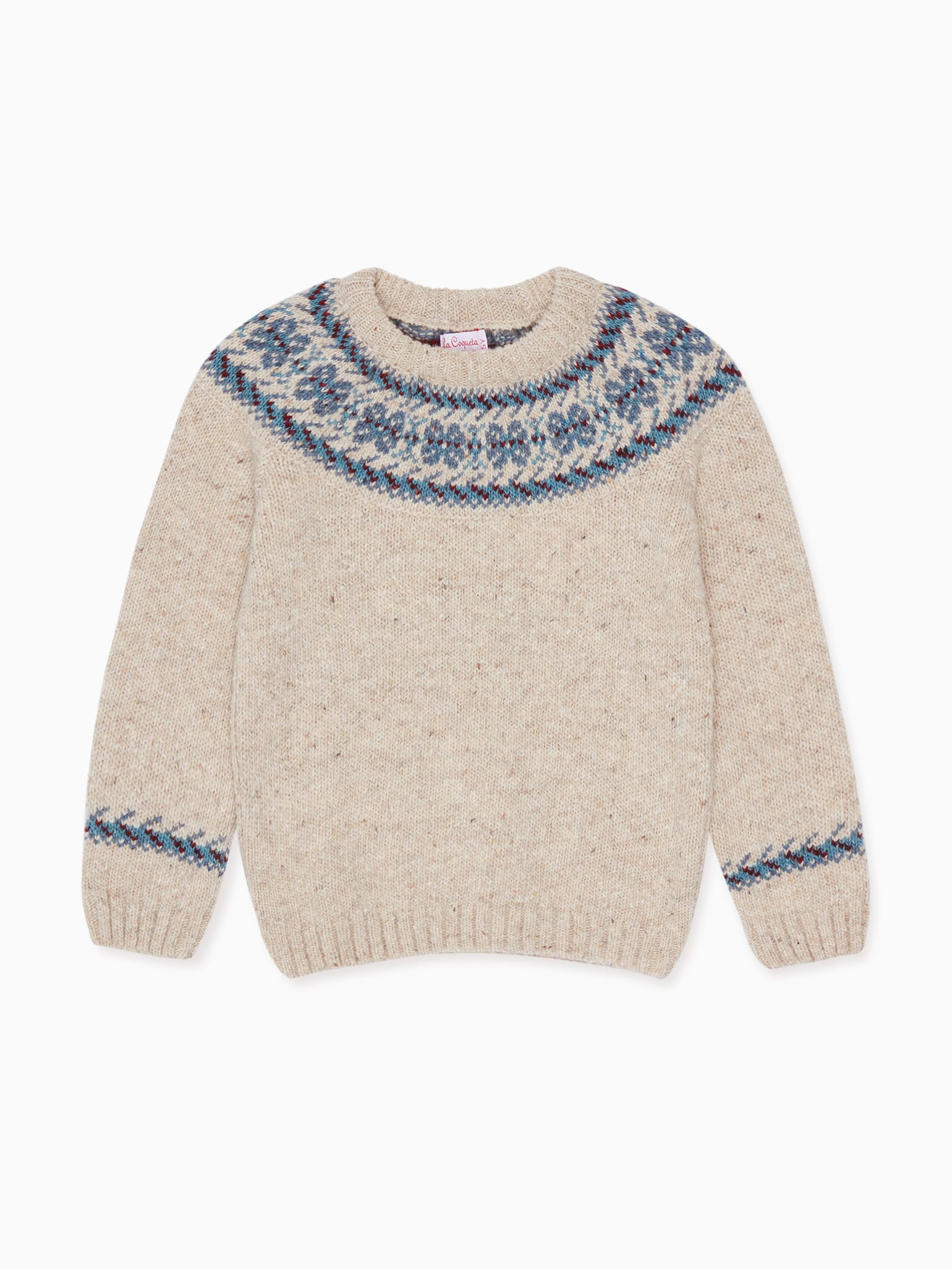 Beige Fair Isle Merino Kids Jumper | La Coqueta (US)
