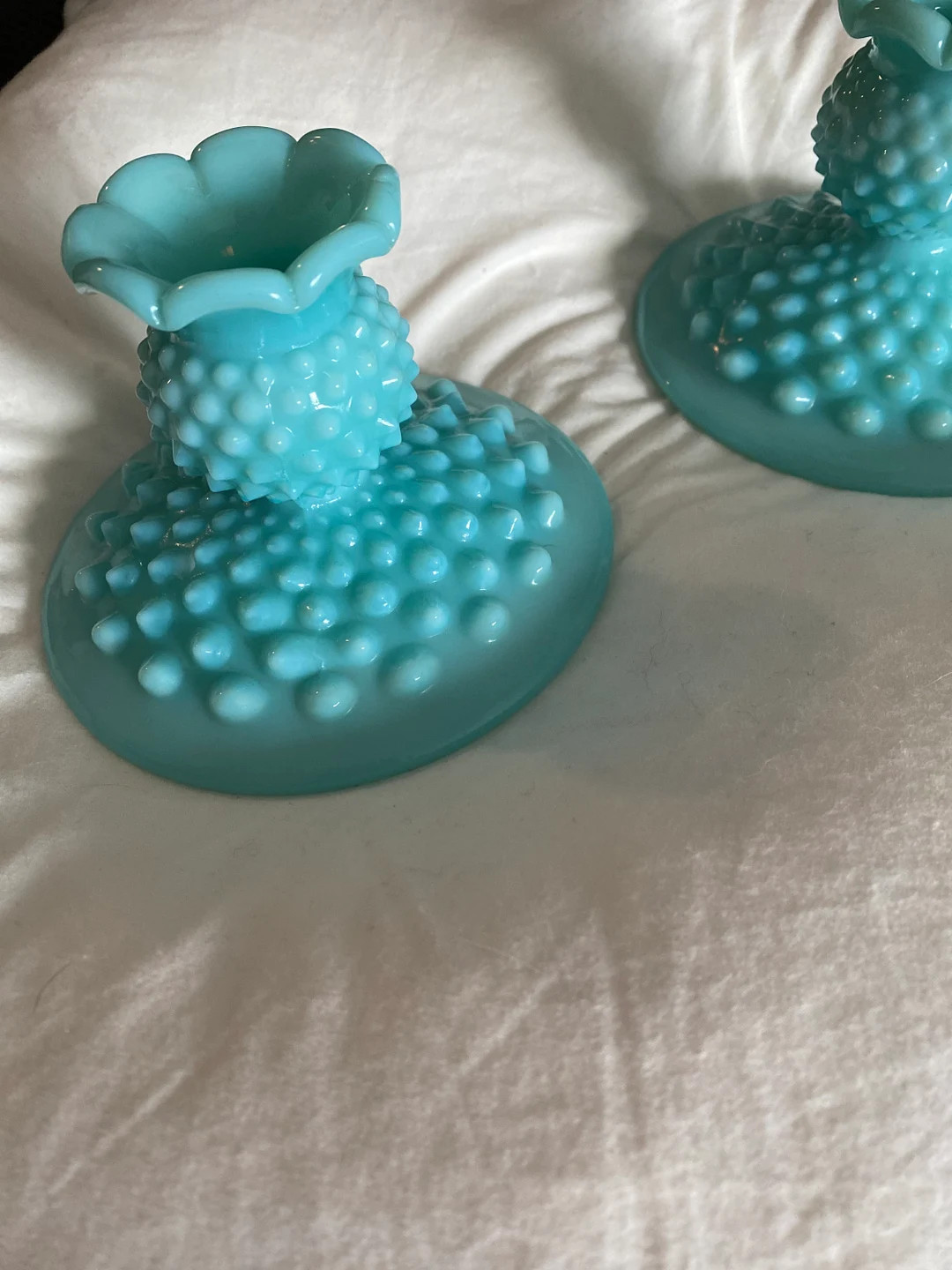 Blue Milk Glass Hobnail Fenton Candlestick Holders - Etsy | Etsy (US)